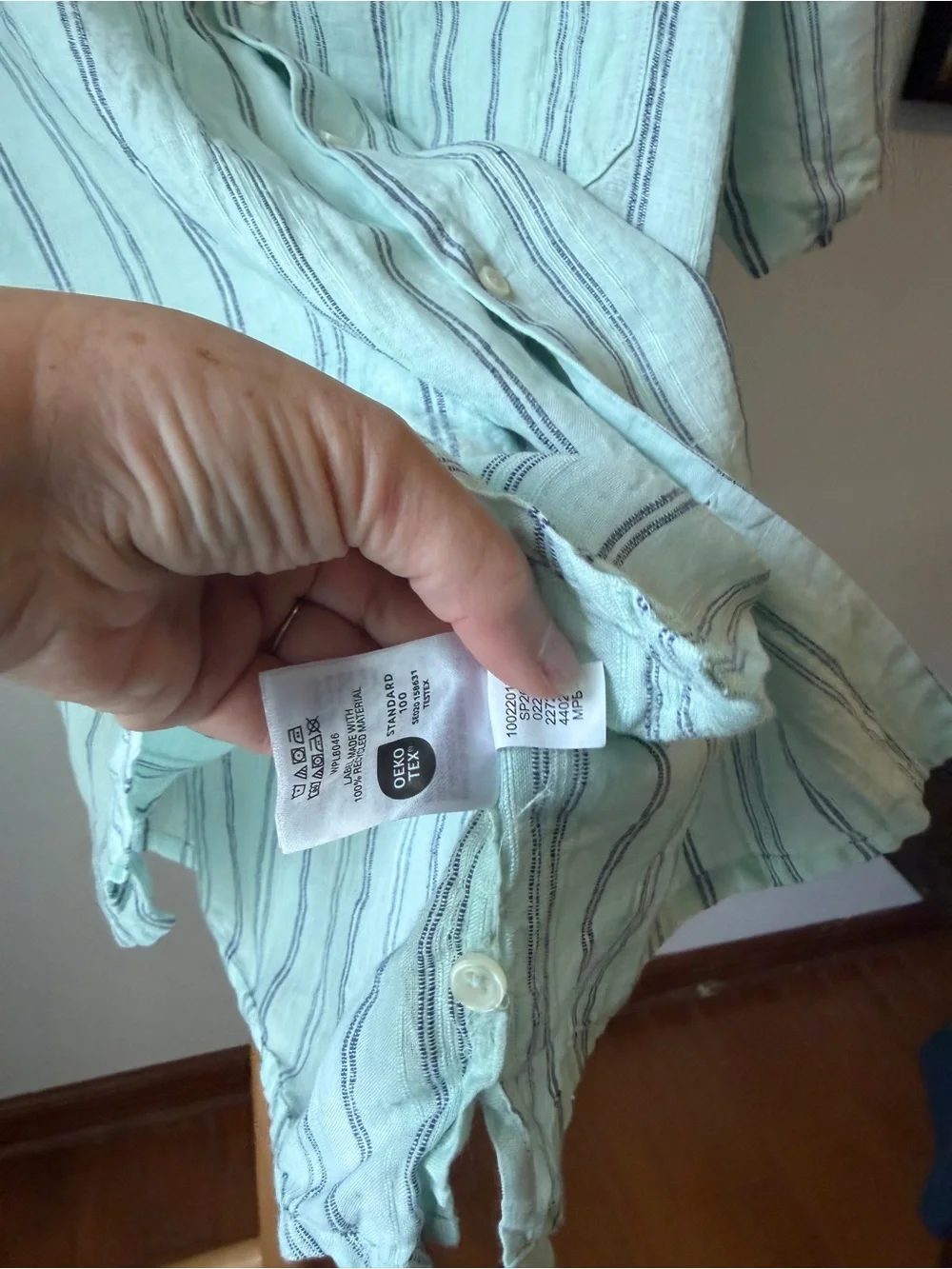 Club Room Textured Linen Shirt Men’s Size XL Aqua Striped Short Sleeve Button up